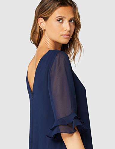 Marca Amazon - TRUTH & FABLE Vestido Midi Evasé de Gasa Mujer, Azul (Navy), 40, Label: M