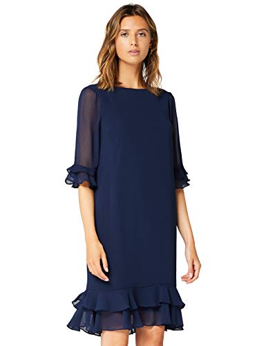 Marca Amazon - TRUTH & FABLE Vestido Midi Evasé de Gasa Mujer, Azul (Navy), 40, Label: M
