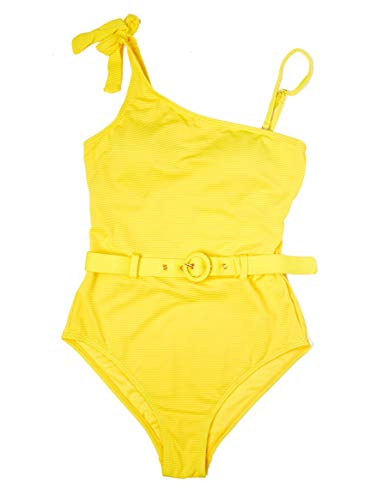 Marine - Traje de Baño de una Pieza para Mujer con Cinturón Ajustable, Bañador para Mujer Sexy (Amarillo - De Lado, 40)