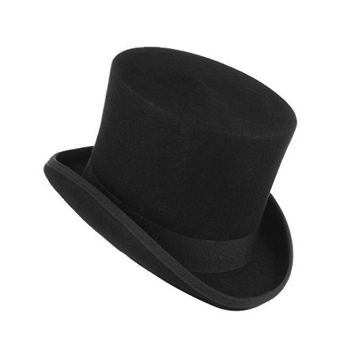 MARRYME Sombrero de Copa Hombre Mujer de 100% Lana de Fieltro Sombreros Fedora Sombrero Boda con Cinta Forro de Raso Invierno/Verano(Negro L/Circunferencia 58-60CM)