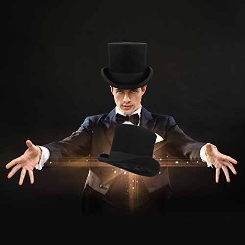 MARRYME Sombrero de Copa Hombre Mujer de 100% Lana de Fieltro Sombreros Fedora Sombrero Boda con Cinta Forro de Raso Invierno/Verano(Negro L/Circunferencia 58-60CM)