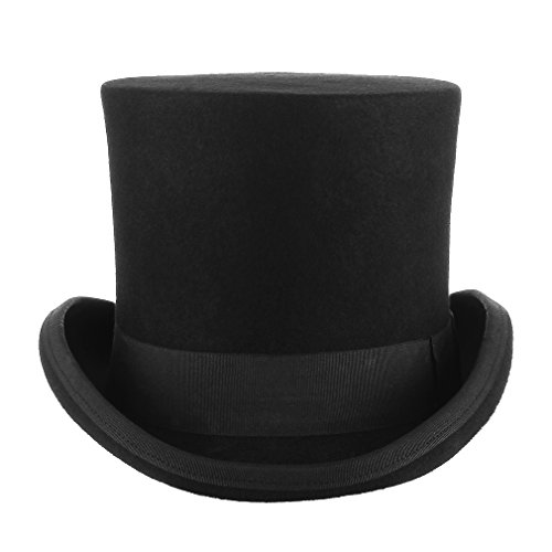 MARRYME Sombrero de Copa Hombre Mujer de 100% Lana de Fieltro Sombreros Fedora Sombrero Boda con Cinta Forro de Raso Invierno/Verano(Negro L/Circunferencia 58-60CM)
