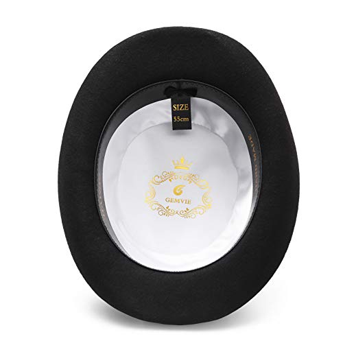 MARRYME Sombrero de Copa Hombre Mujer de 100% Lana de Fieltro Sombreros Fedora Sombrero Boda con Cinta Forro de Raso Invierno/Verano(Negro L/Circunferencia 58-60CM)