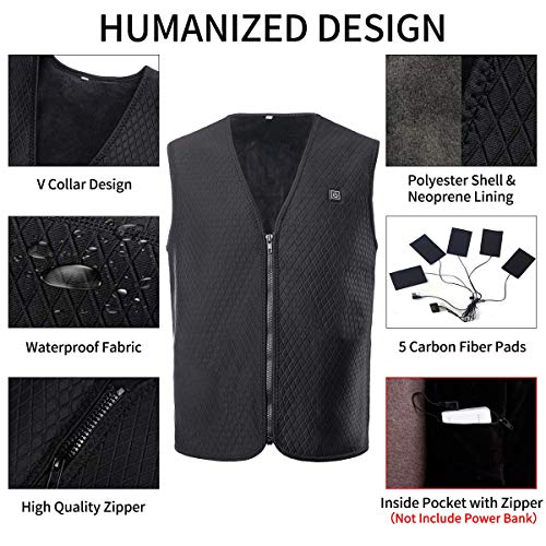 Martiount Chaleco Calefactable con Carga USB Lavable Chaleco Cálido de Invierno para Actividades Aire Libre Adecuado para Hombres y Mujeres Pesca Esquiar Caza M (Powerbank No Incluir)