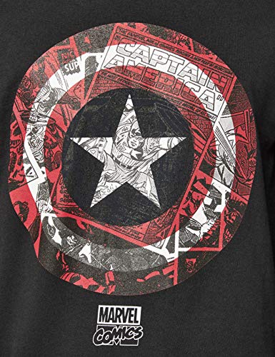 Marvel Ca Comic Shield Long Sleeve Top Camiseta de Manga Larga, Negro, L para Hombre
