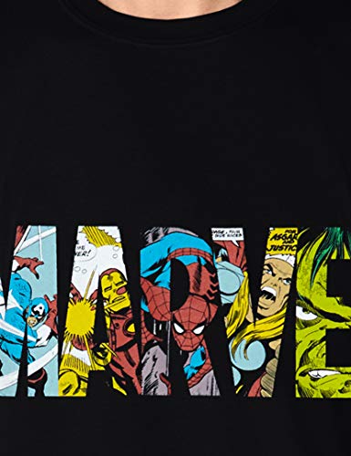 Marvel Comic Strip Logo T-Shirt Camiseta, Negro (Black), Medium para Hombre