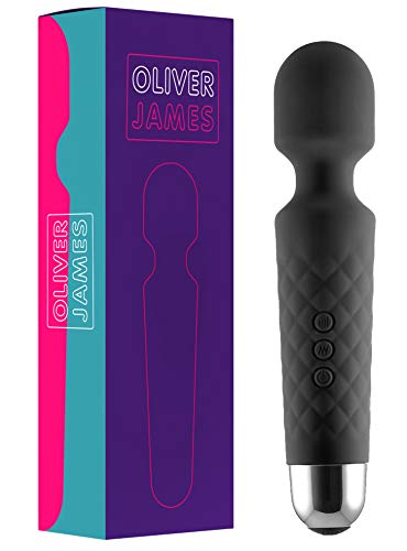 Masajeador Eléctrica Recargable Wand Massager - Con 20 patrones de vibración y 8 velocidades - Carga por USB - de Oliver James (Negro)