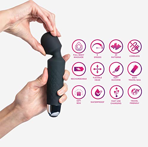 Masajeador Eléctrica Recargable Wand Massager - Con 20 patrones de vibración y 8 velocidades - Carga por USB - de Oliver James (Negro)