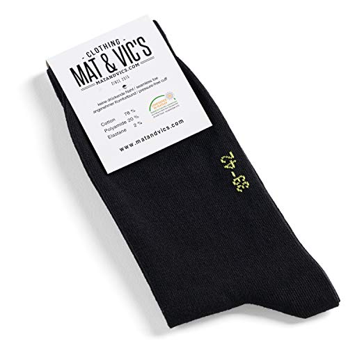 Mat & Vic’s Calcetines Clásicos de Vestir para Hombre y Mujer, Algodón, Certificado Oeko-Tex 100, cómodos (10 pares, negro, UK 12-15 / EU 47-50)
