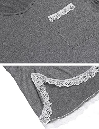 MAXMODA Camisón Sexy Mujer Camison Corto Verano Algodón Gris S