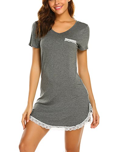 MAXMODA Camisón Sexy Mujer Camison Corto Verano Algodón Gris S