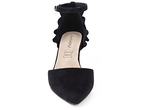 MaxMuxun Zapatos de Tacón Suede Diseño Elegante Cómodo para Boda Negro con Mini Tacón para Mujer Talla 39 EU