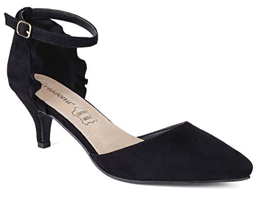 MaxMuxun Zapatos de Tacón Suede Diseño Elegante Cómodo para Boda Negro con Mini Tacón para Mujer Talla 39 EU