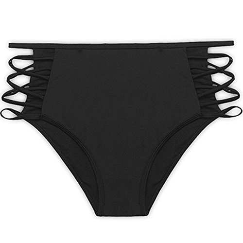May&Snow La Braguita del Bikini Traje de Bikini de Talle Alto Atractivo para Mujer con Tiras y Bragas con diseño de Control de Barriga, Negro, L