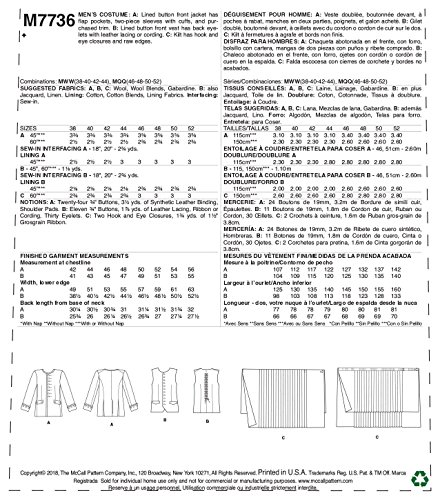 McCall's Patterns Patrón de costura de traje de hombre, multicolor, 17.00 x 0.5 x 0.070 cm