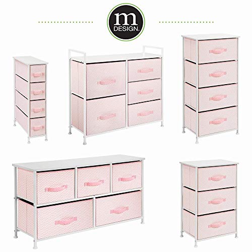mDesign Cómoda de tela – Estrecho organizador de armarios con 5 cajones – Práctico mueble cajonera para el dormitorio, la habitación infantil o zonas pequeñas – Armario con cajones – rosa/blanco