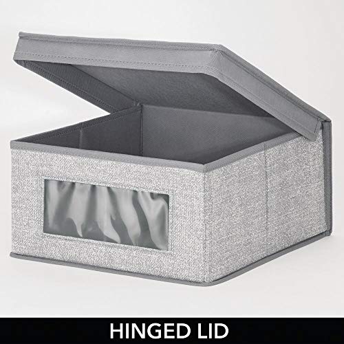 mDesign Juego de 4 Cajas organizadoras Medianas de Tela – Organizadores para armarios para el Cuarto de los niños – Caja para organizar Ropa, Mantas o Baberos con Tapa y Ventana – Gris