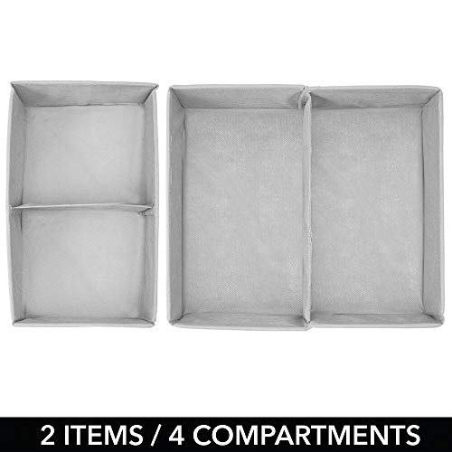 mDesign Juego de 4 cajas para guardar ropa – Cuatro organizadores de armarios con dos divisiones para ropero o cajones – Cajas de tela sintética de lunares en dos tamaños – gris claro/blanco