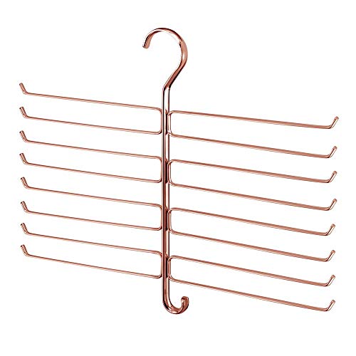 mDesign Percha organizadora para mallas y pañuelos – Organizador de accesorios para ahorrar espacio en el armario – Colgador de pantalones de yoga con 16 ganchos de alambre metálico – dorado rojizo