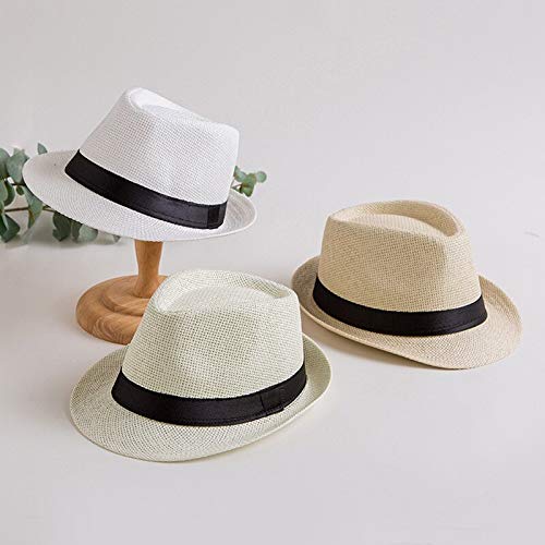 MdsfeSombrero de Sol para Hombre Sombrero de Panamá Sombrero de Jazz para Mujer Ocio de Verano Sombrero de Sol de Playa Sombrero de Caballero Unisex -Cream-C8