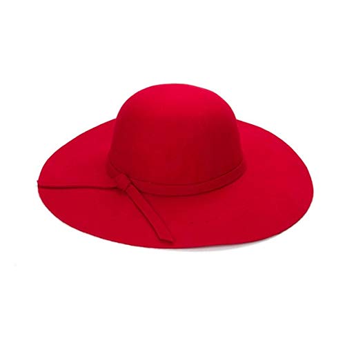 MdsfeSombrero Retro panamá para Mujer Sombrero de cúpula de ala Ancha Casual Sombrero Protector para el Sol al Aire Libre -rojo-55-58 cm