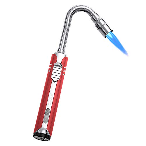 Mechero Soplete Encendedor Cocina Gas Largo 15CM Cuello Flexible 360º Recarga Gas Mechero Soplete Gas Butano para Cocina Vela Chimenea Camping Barbacoa Linternas Parrilla Fuegos Artificiales