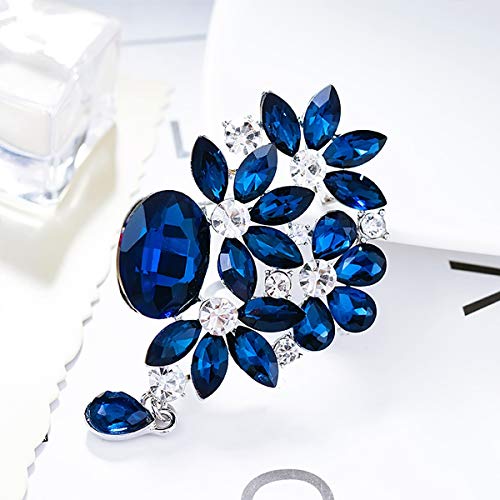 Mecool Broches Pin Flor Hoja Ramo Broche Creado Cristal Broche-Azul
