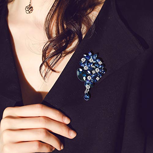 Mecool Broches Pin Flor Hoja Ramo Broche Creado Cristal Broche-Azul