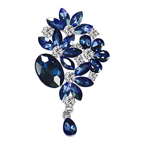 Mecool Broches Pin Flor Hoja Ramo Broche Creado Cristal Broche-Azul
