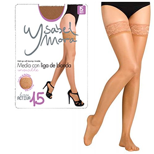 Media con liga de blonda beige