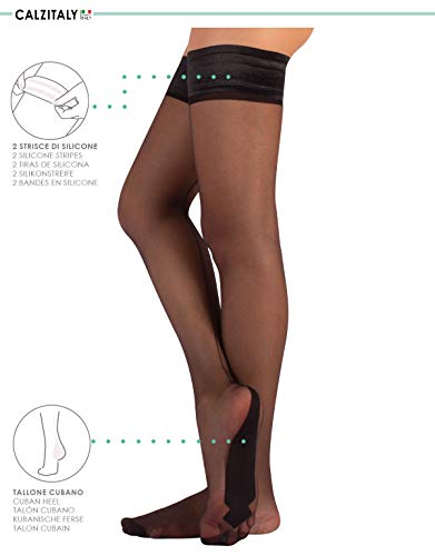 MEDIAS AUTOADHESIVAS CON COSTURA POSTERIOR | MEDIAS AUTOSUJETADORAS SEMI TRANSPARENTES | 15 DEN | S, M/L | NEGRO | CALCETERÍA ITALIANA | (M/L)