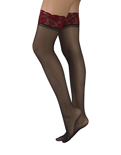 MEDIAS AUTOADHESIVAS | MEDIAS AUTOSUJETADORAS | 20 DEN | BLONDA DE ENCAJE ATERCIOPELADO | CALCETERÍA ITALIANA | (L/XL)