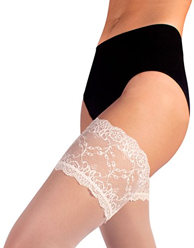 MEDIAS AUTOADHESIVAS PARA NOVIA | MEDIAS AUTOSUJETADORAS TRANSPARENTES | 15 DEN | MARFIL, BLANCO, NATURAL | CALCETERÍA ITALIANA | (M/L, blanco)