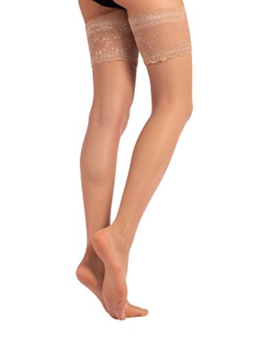 MEDIAS AUTOADHESIVAS PARA NOVIA | MEDIAS AUTOSUJETADORAS TRANSPARENTES | 15 DEN | MARFIL, BLANCO, NATURAL | CALCETERÍA ITALIANA | (M/L, natural)