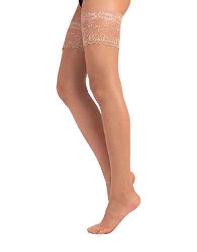 MEDIAS AUTOADHESIVAS PARA NOVIA | MEDIAS AUTOSUJETADORAS TRANSPARENTES | 15 DEN | MARFIL, BLANCO, NATURAL | CALCETERÍA ITALIANA | (M/L, natural)