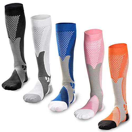 Medias de Compresión 5 Par Calcetines de Compresión para Hombres y Mujeres│Varices│Running│Padel│Viajar en Avión│Recuperación Muscular│Reduce Fatiga│Mejorar circulación Sanguínea