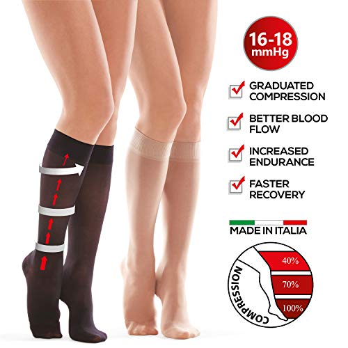 Medias de compresión Calcetines de compresión graduadas 16-18 mmHg- Calcetín de compresión graduada para hombres y mujeres XS Negro