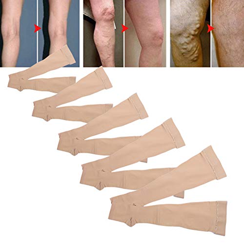 Medias de compresión elásticas opacas, pantimedias de compresión para mujeres y hombres, medias altas hasta el muslo, punta abierta, longitud de la rodilla, venas varicosas(S)