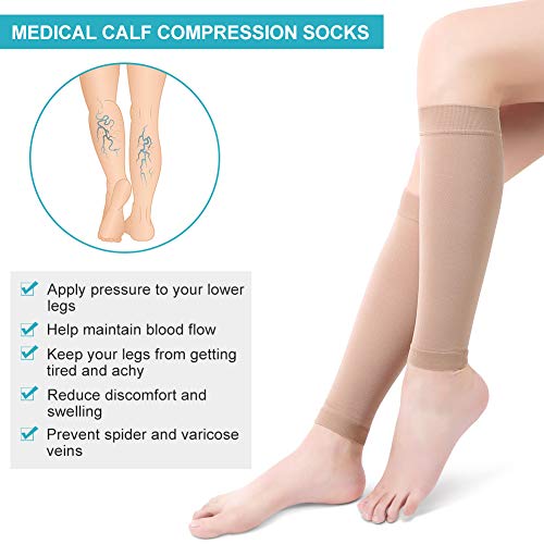 Medias de Compresión para Mujeres Hombres, 20-30 mmHg Calcetines de Compresión Cortas, Punta Abierta, Medias Compresión Fuerte para Venas Varicosas, Edema, Embarazo, Mejora la Circulación (Beige, XXL)