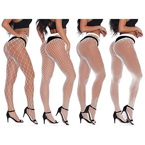 Medias de Rejilla de Red Calcetines de Rejilla para Muje, Morbuy Talla única Medias de Malla Pantimediasr Fishnet Tights 4 Estilo (Un tamaño,Blanco)
