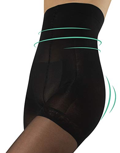 MEDIAS FINAS REDUCTORAS DE TALLE ALTO | PANTY CON COMPRESION MEDIA | NATURAL, NEGRO | 20 DEN | S, M, L, XL | CALCETERÍA ITALIANA | (XL, NEGRO)