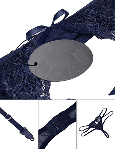 Medias Meaneor para mujer con cinturón de encaje, lencería sexy para el muslo, liguero, tallas S-XXL A-azul marino. L