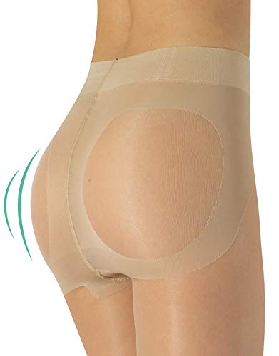 MEDIAS REDUCTORAS DE MUJER | PANTY PUSH UP | NATURAL, NEGRO | S, M, L, XL | CALCETERÍA ITALIANA | (M, NATURAL)