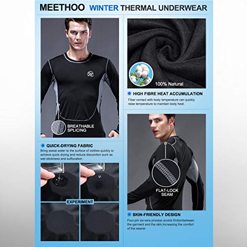 MeetHoo Conjuntos Térmicos para Hombre, Set de Ropa Térmica Camiseta Pantalones Interior Función Deporte Running Ciclismo Esquí Fitness Invierno