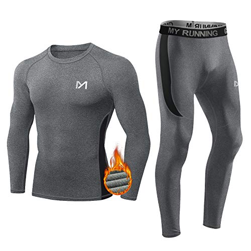 MEETYOO Conjuntos térmicos Hombre, Deportes Ropa Interior térmica Aire Libre Base Layer Thermo Function Ropa Deportiva de Invierno para Running Ciclismo Esquí (Gris, M)