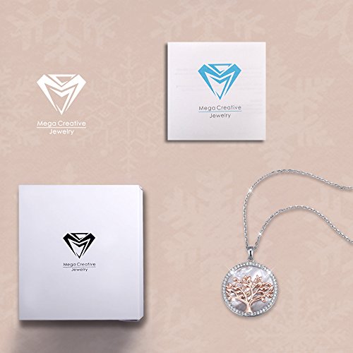 MEGA CREATIVE JEWELRY "Amor de la Familia Collares Mujer de Árbol de la Vida 925 Plata Esterlina Colgantes Cristales Swarovski, Regalo de la Joyería (Oro Rosa-MOP)