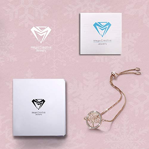MEGA CREATIVE JEWELRY Pulseras Árbol de la Vida Oro Rosa para Mujer Plata 925 con Cristales