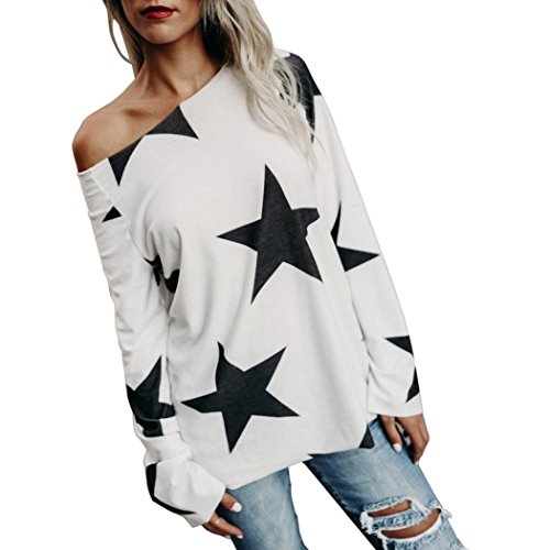 MEIbax 2018 Deportes Moda Mujer Chica Strapless Sudadera Estrella Manga Larga Suelta Recorte su¨¦TER Jersey Tops