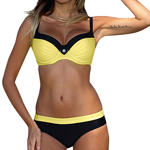 MEIbax 2021 Conjunto de Bikini Push up Bralette Mujer Sexy Color sólido Bikinis Mujer Verano Tirantes Push Up Estampado de Raya Trajes de Baño de Dos Piezas Sexy Ropa Tops y Bikinis Tanga