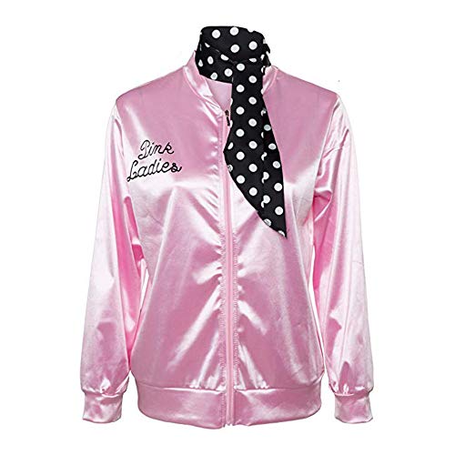 MEIbax Moda Mujer Abrigos Rosa y Tops Calientes Mujeres Retro 1950s Pink Ladies Print Traje de Lunares Bufanda Conjunto Abrigo Chaqueta Mujer Rosa